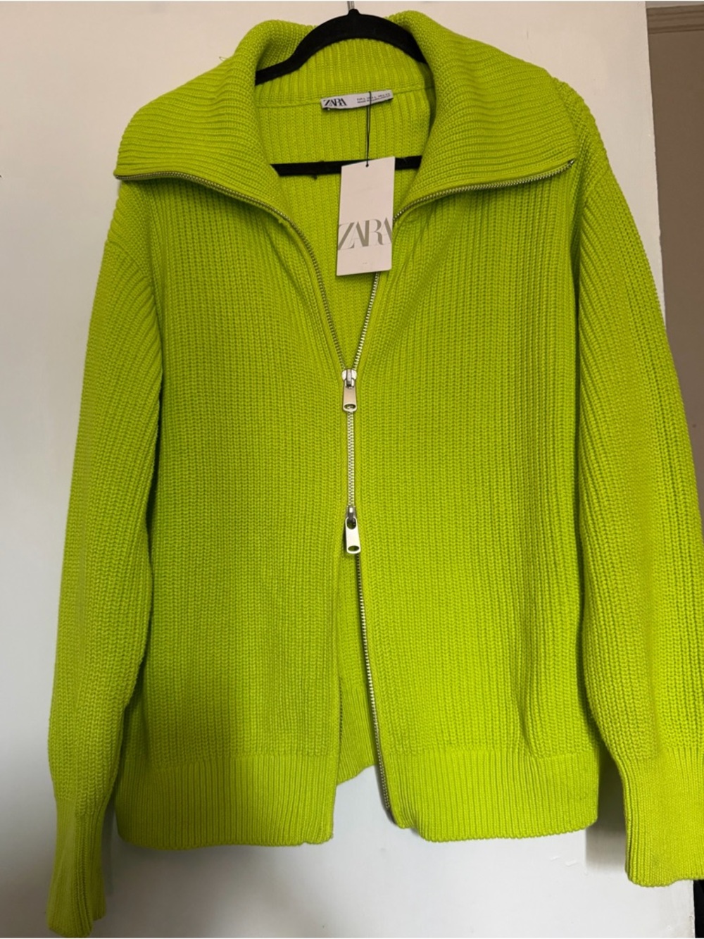 ZARA LIME HIGH NECK ZIP-UP KNIT JACKET CARDIGAN SIZE L - Picture 7 of 7